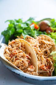 slow cooker chicken tacos with salad