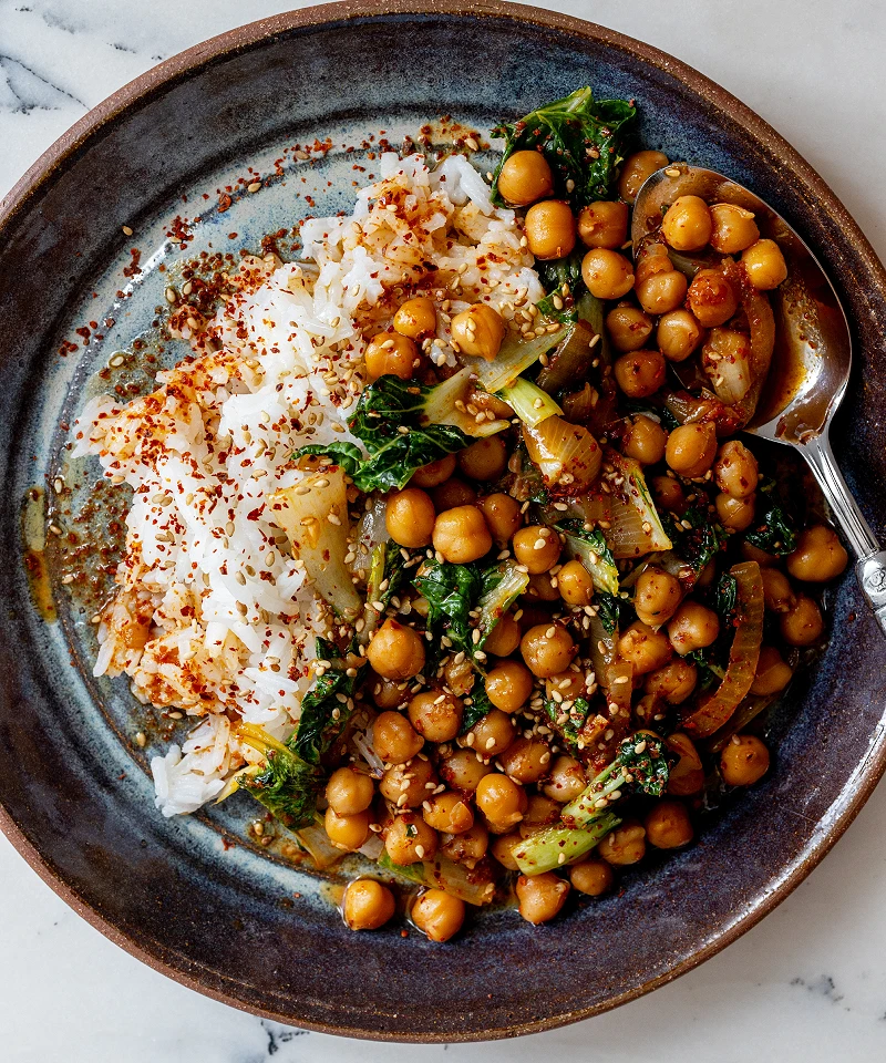 Delicious chickpea rice with spinach