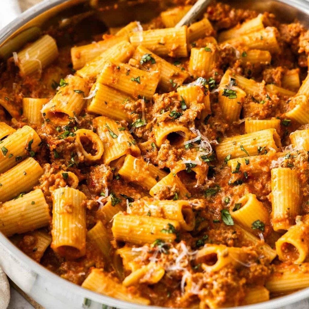 homemade easy one pot cajun beef pasta served in a white bowl