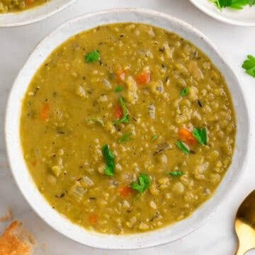 Easy homemade split pea soup with barley and carrots